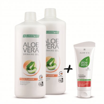 AV Drinking Gel Broskev Série 2 ks + Aloe Vera Relaxační hřejivé mléko 100 ml